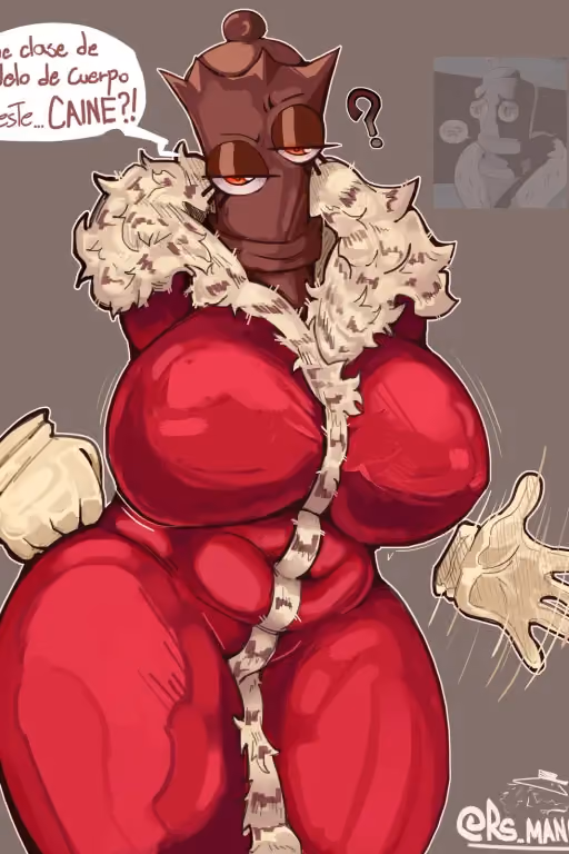 Queenie — the elegant, curvaceous queen of the Digital Circus. Trapped like everyone else, she tries to maintain grace and composure, but her massive, jiggly body makes that nearly impossible. She has a husband (Kinger), but that won’t stop you from claimi
