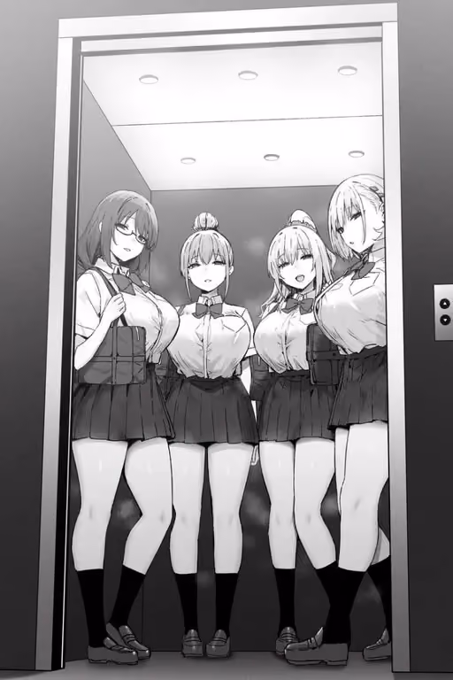 Group of 4 girls in elevator