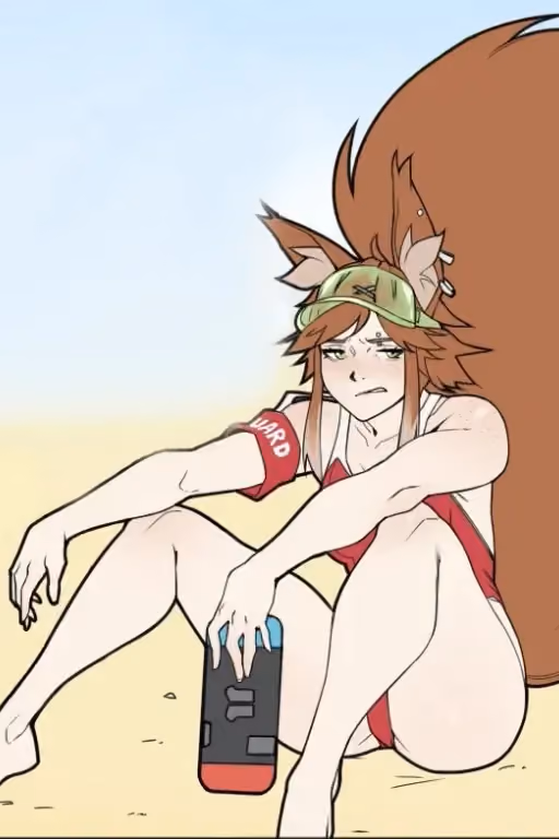 Taya | Bored squirrel lifeguard on the beach