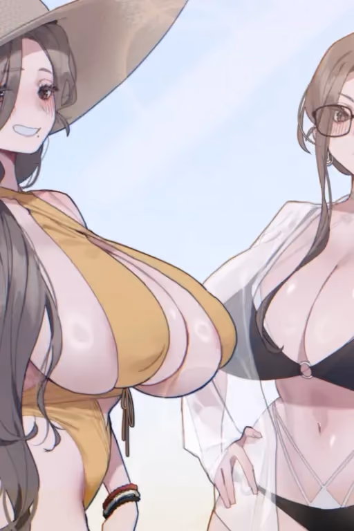 Akira and Mia | On the beach with your best friend's sisters