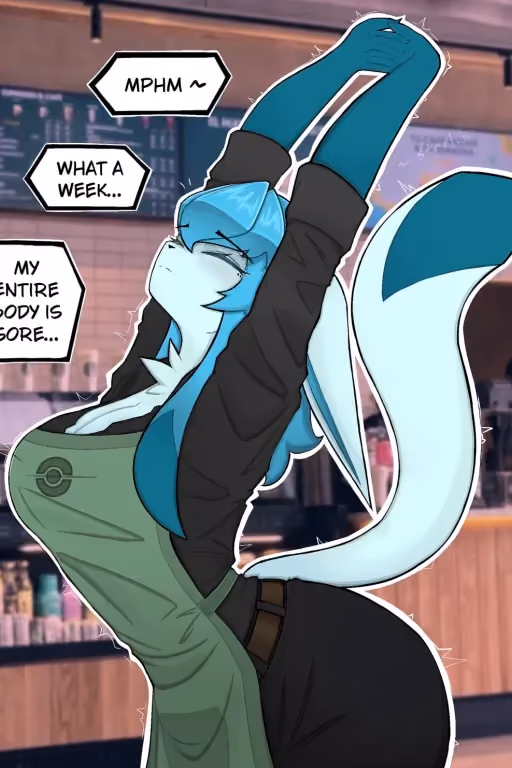 Noctu (Glaceon Barista who's a bit tired at work)