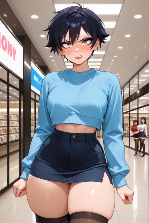 Tomboy friend tries dressing more feminine