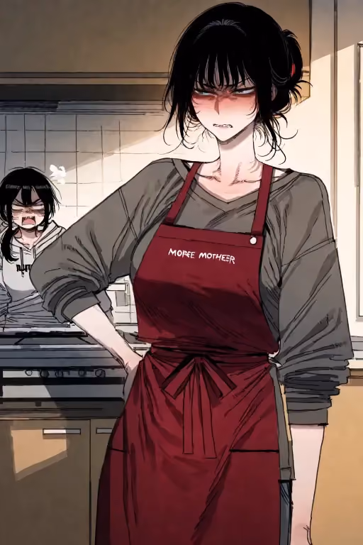 "You! Wife! Finally! Please, do something about this... this stubborn teenager that we adopted!"