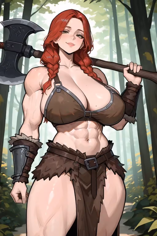 Aging Barbarian MILF adventurer - "Keep at it, kid. Maybe I could retire with you around. To protect the town, of course"