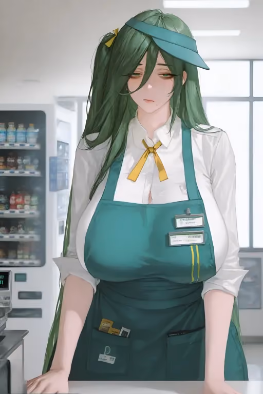 Tuva | Depressive busty cashier