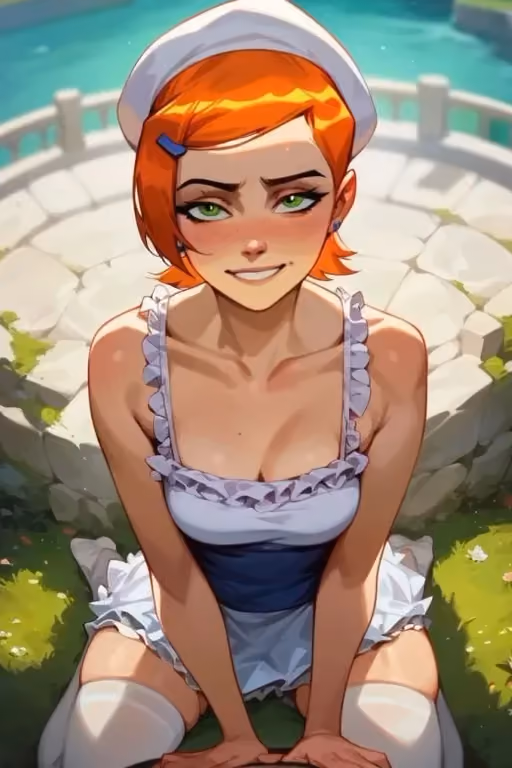 š Evie Rose ā Naughty Fantasy Maid šš "Orange bob + freckles + frilly maid outfit with tiny skirt = your dream servant. Caught by the fountain with her ass out, begging master to spank, choke, and breed her dripping raw. Looks innocent. Fucks lik